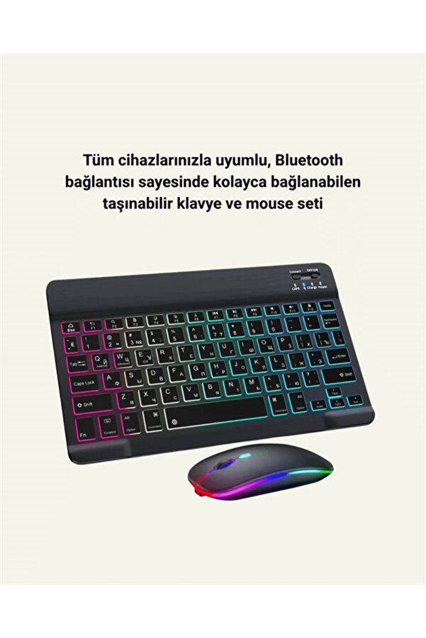 Buti̇k Tüm Ci̇hazlarla Uyumlu Rgb Işıklı Kablosuz Klavye Ve Mouse Seti̇