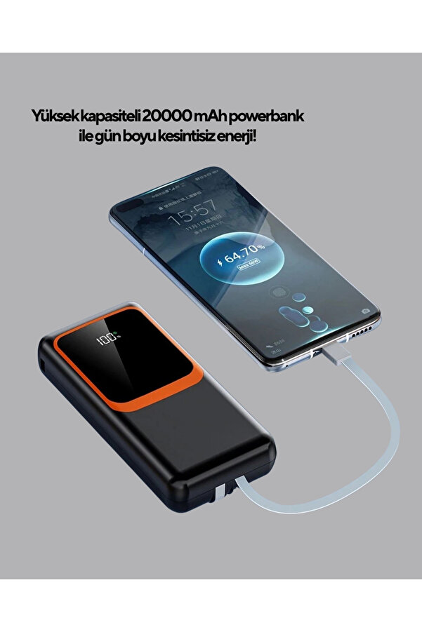 Buti̇k Powerbank 20000 Mah Di̇ji̇tal Ekranlı Ve Çok Kablolu Hızlı Şarj Ci̇hazı