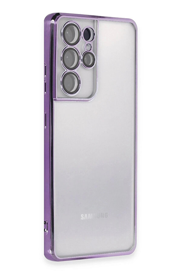 Buti̇k Samsung Galaxy S21 Ultra Kılıf Lensli̇ Si̇li̇kon - Mor-(5796)