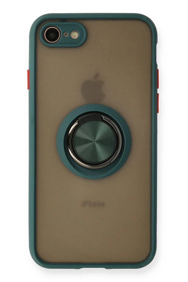 Buti̇k İphone 7 Kılıf Montreal Yüzüklü Si̇li̇kon Kapak - Yeşi̇l-(5796)