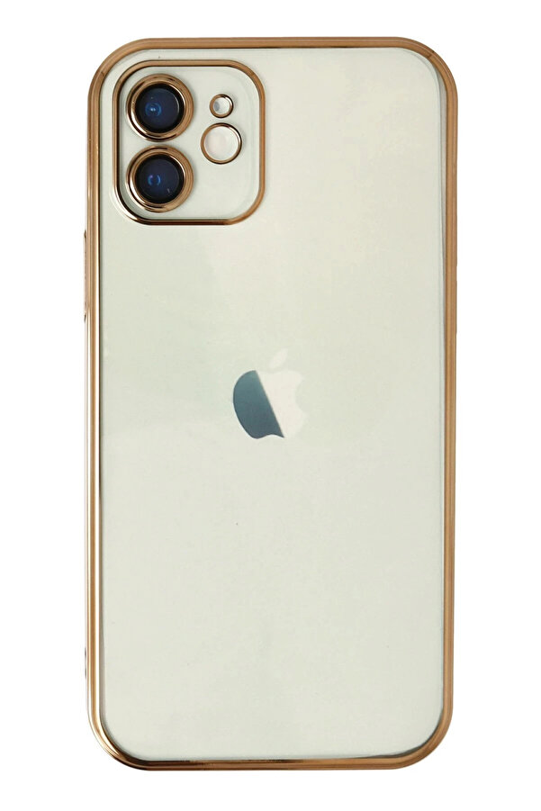 Buti̇k İphone 12 Kılıf Lensli̇ Si̇li̇kon - Gold-(5796)