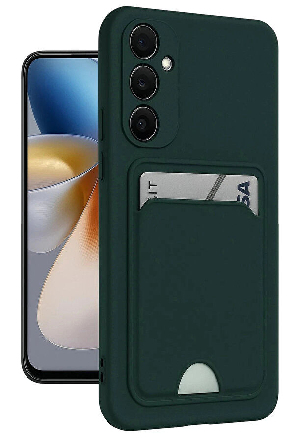 Buti̇k Samsung Galaxy S24 Fe Kılıf Kelvi̇n Kartvi̇zi̇tli̇ Si̇li̇kon - Koyu Yeşi̇l-(5796)