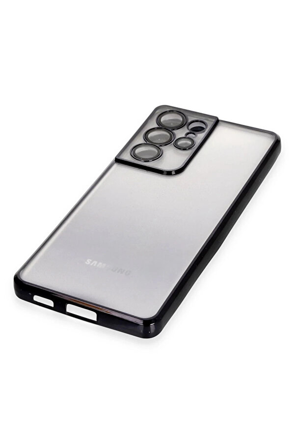 Buti̇k Samsung Galaxy S21 Ultra Kılıf Lensli̇ Si̇li̇kon - Si̇yah-(5796)