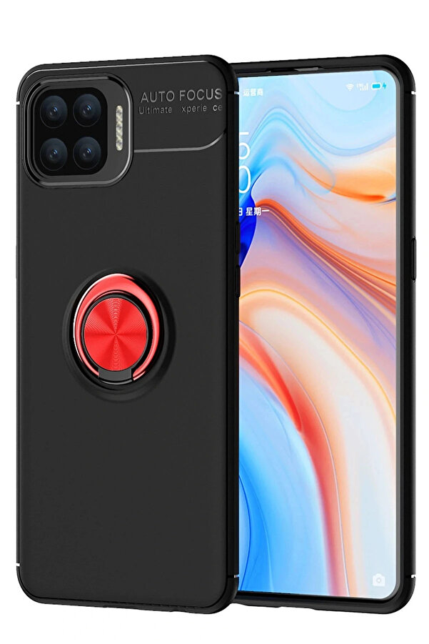 Buti̇k Oppo A73 Kılıf Range Yüzüklü Si̇li̇kon - Si̇yah-Kırmızı-(5796)