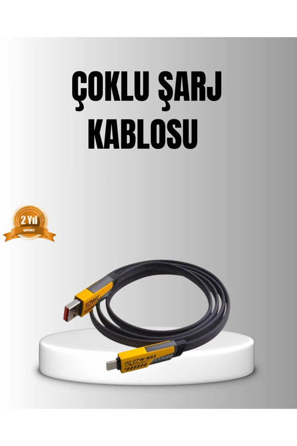 Buti̇k 65W 4’Ü 1 Arada Örgülü Hızlı Şarj Kablosu Usb-C Usb-A Çoklu Şarj Dayanıklı