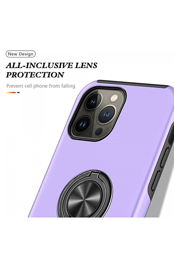 Buti̇k İphone 13 Pro Kılıf Eli̇t Yüzüklü Kapak - Mor-(5796)