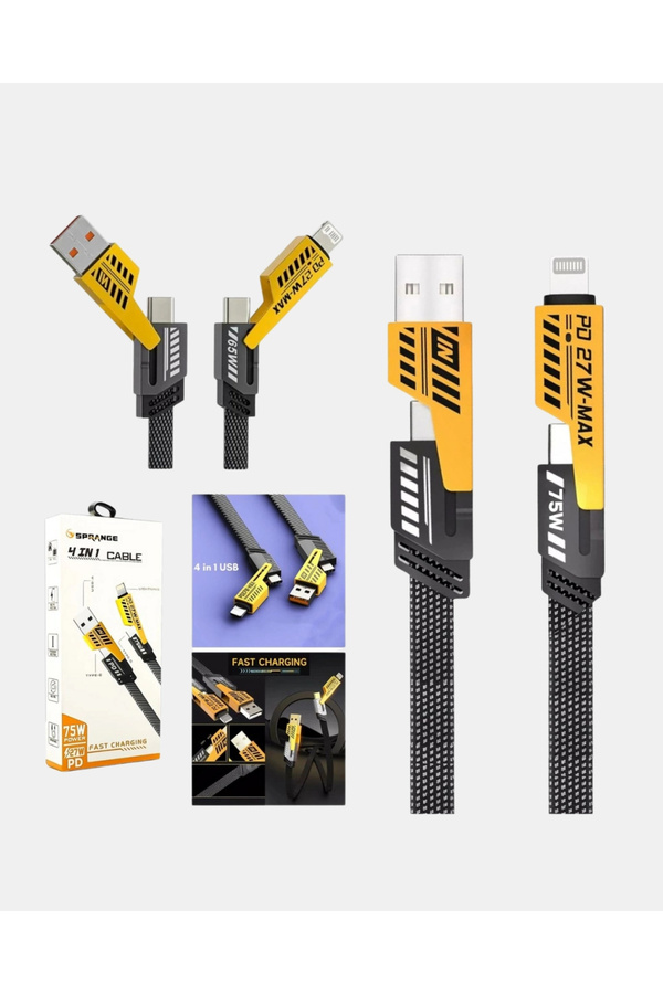 Buti̇k 65W 4’Ü 1 Arada Örgülü Hızlı Şarj Kablosu Usb-C Usb-A Çoklu Şarj Dayanıklı