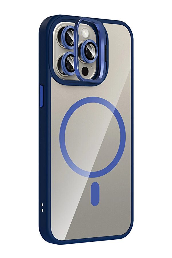 Buti̇k Harmonyaura Apple İphone 14 Pro Max Remi̇m Lensli̇ Magsafe Standlı Kapak - Laci̇vert