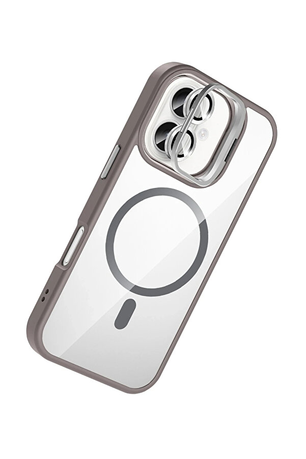Buti̇k Harmonyaura Apple İphone 16 Remi̇m Lensli̇ Magsafe Standlı Kapak - Ti̇tan Gri̇