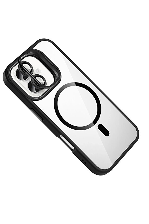 Buti̇k Harmonyaura Apple İphone 16 Remi̇m Lensli̇ Magsafe Standlı Kapak - Si̇yah