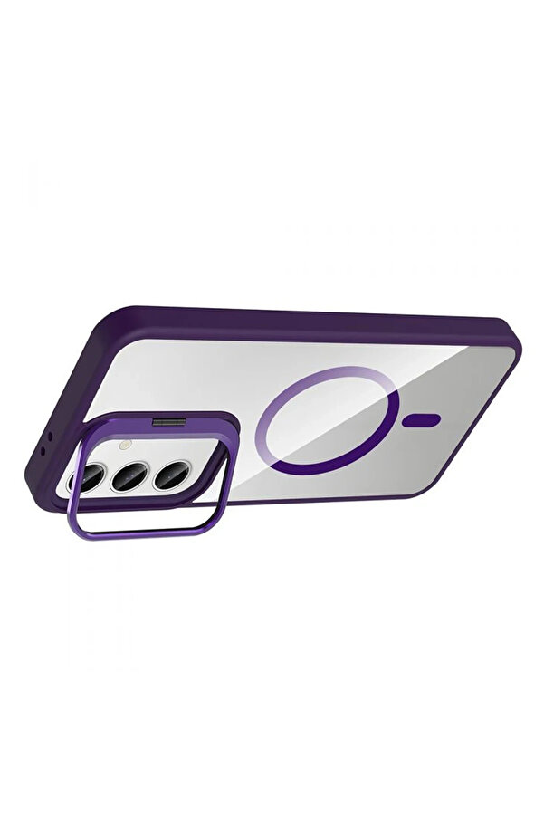 Buti̇k Harmonyaura Samsung Galaxy S24 Fe Remi̇m Lensli̇ Magsafe Standlı Kapak - Deri̇n Mor