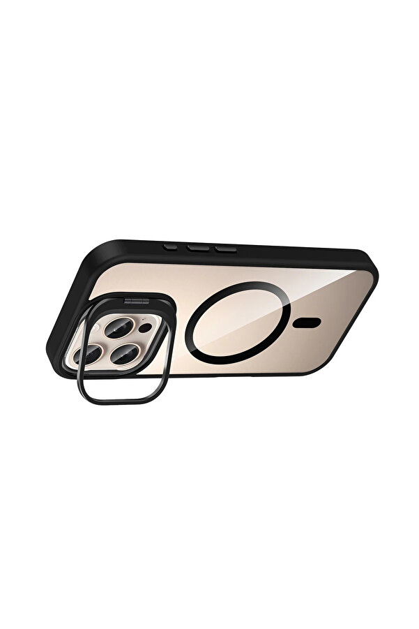 Buti̇k Harmonyaura Apple İphone 16 Pro Remi̇m Lensli̇ Magsafe Standlı Kapak - Si̇yah