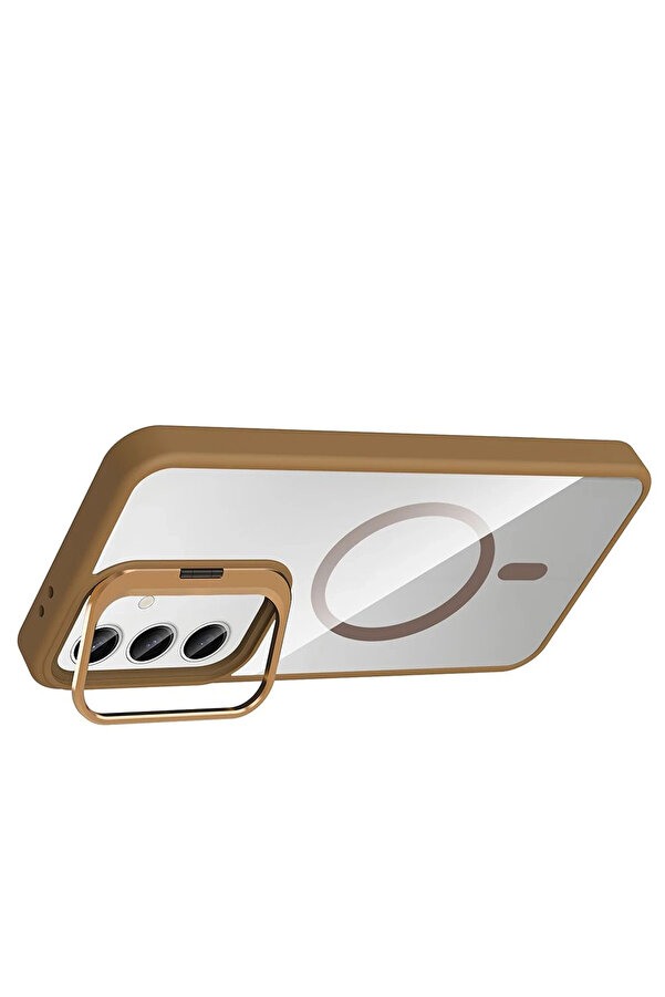 Buti̇k Harmonyaura Samsung Galaxy S24 Fe Remi̇m Lensli̇ Magsafe Standlı Kapak - Kahverengi̇