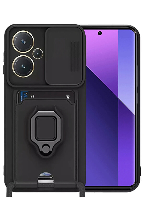 Buti̇k Harmonyaura Xi̇aomi̇ Redmi̇ Note 13 Pro Plus Kılıf Zuma Kartvi̇zi̇tli̇ Yüzüklü Si̇li̇kon - Si̇yah