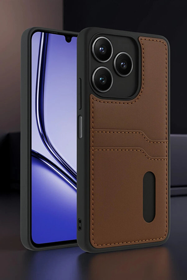 Buti̇k Harmonyaura Realme Note 50 4G Kılıf Sara Kartvi̇zi̇tli̇ Deri̇ Kılıf - Taba