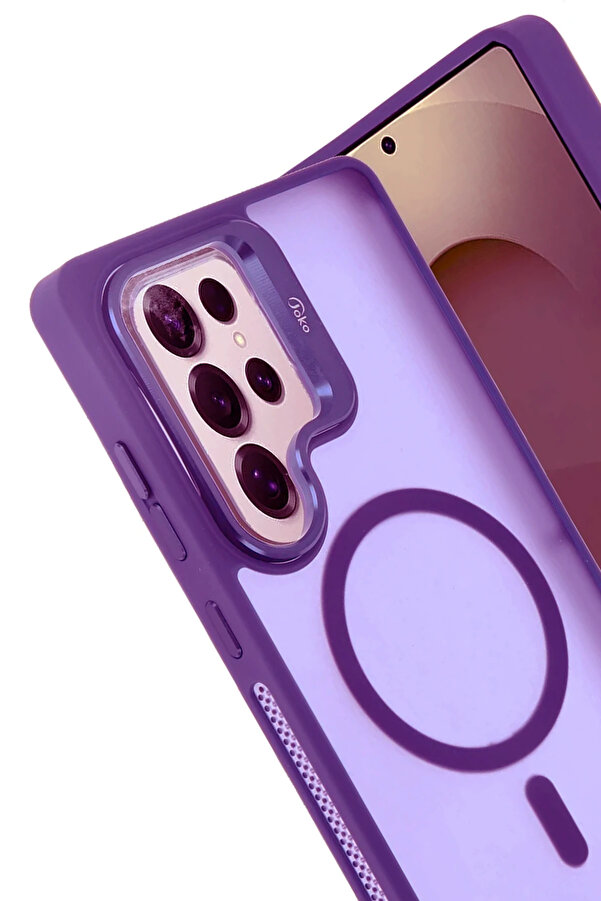 Buti̇k Harmonyaura Samsung Galaxy S25 Ultra Flet Lens Magsafe Kapak - Deri̇n Mor