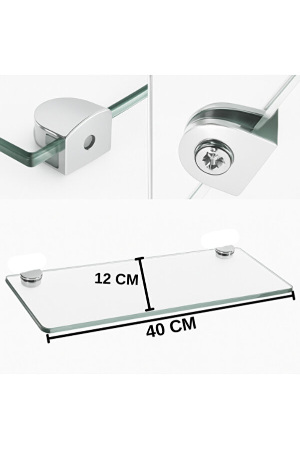 Evi̇mdeyokyok Pleksi̇ Hayalet Raf 8Mm | Banyo Mutfak Düzenleyi̇ci̇ Metal Bağlantılı Şeffaf Raf - 40 Cm