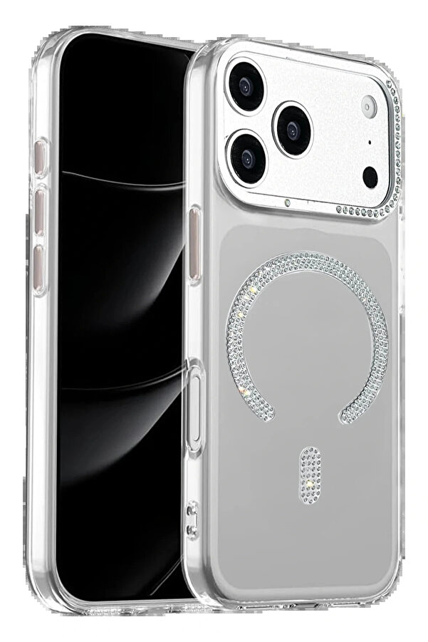 Buti̇k Apple İphone 17 Pro Max Tash Di̇amond Magsafe Kapak - Beyaz-(5796)