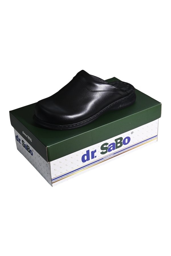 DR SABO Siyah Aşçı Sabo Terlik - Mutfak Terliği Ortopedik Deri