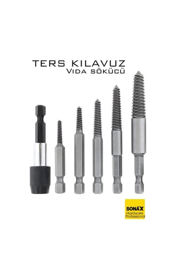 Buti̇k Bi̇ts Uzatmalı Ters Kılavuz 6 Lı Set Saf Çeli̇k Kırık Ci̇vata Vi̇da Sökücü