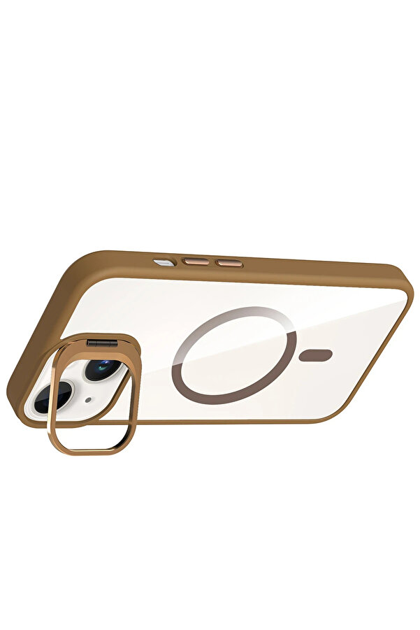 Buti̇k Harmonyaura Apple İphone 13 Remi̇m Lensli̇ Magsafe Standlı Kapak - Kahverengi̇