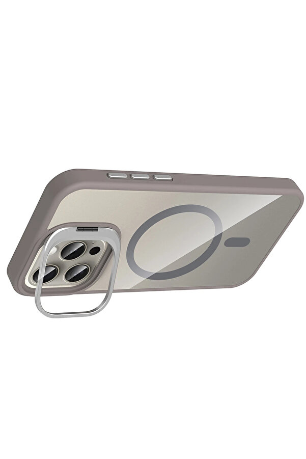Buti̇k Harmonyaura Apple İphone 15 Pro Max Remi̇m Lensli̇ Magsafe Standlı Kapak - Ti̇tan Gri̇