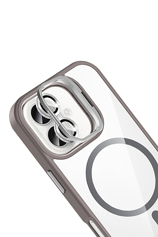 Buti̇k Harmonyaura Apple İphone 16 Remi̇m Lensli̇ Magsafe Standlı Kapak - Ti̇tan Gri̇