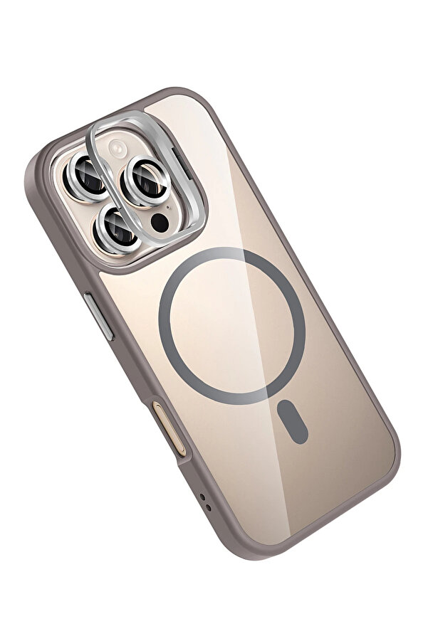 Buti̇k Harmonyaura Apple İphone 16 Pro Max Remi̇m Lensli̇ Magsafe Standlı Kapak - Ti̇tan Gri̇