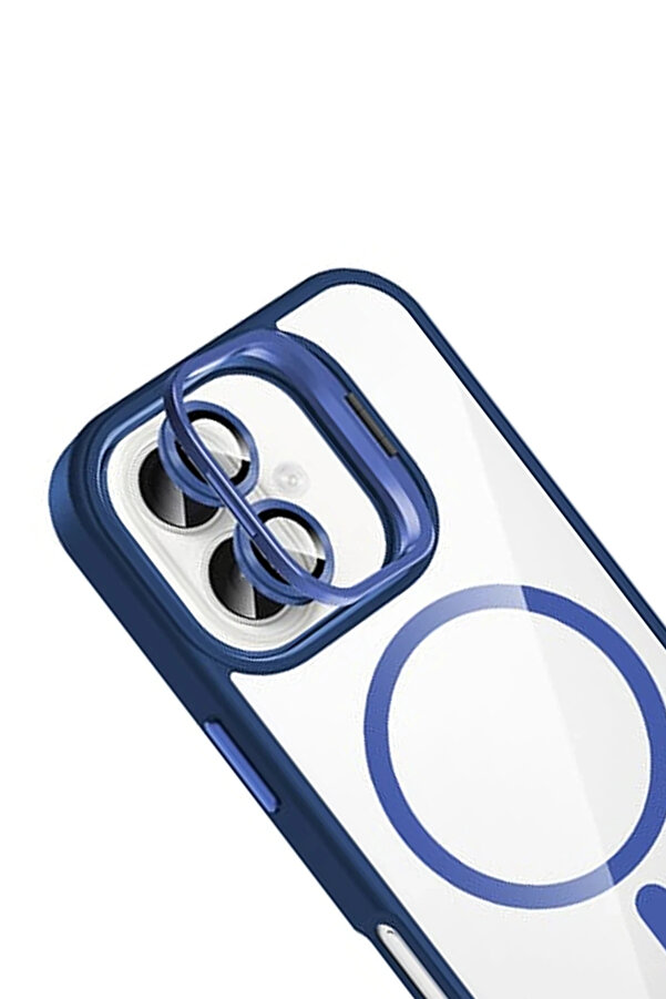 Buti̇k Harmonyaura Apple İphone 16 Remi̇m Lensli̇ Magsafe Standlı Kapak - Laci̇vert