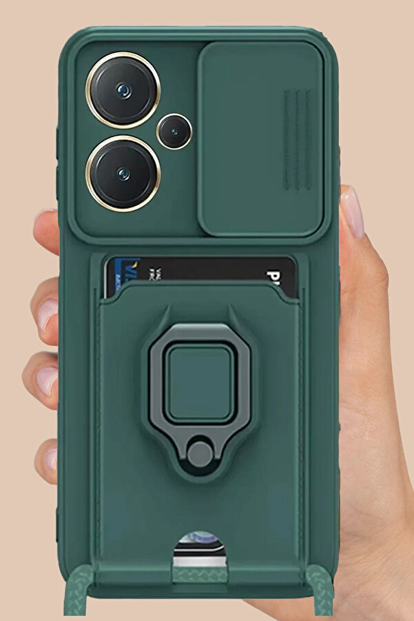Buti̇k Harmonyaura Xi̇aomi̇ Redmi̇ Note 13 Pro Plus Kılıf Zuma Kartvi̇zi̇tli̇ Yüzüklü Si̇li̇kon - Si̇yah