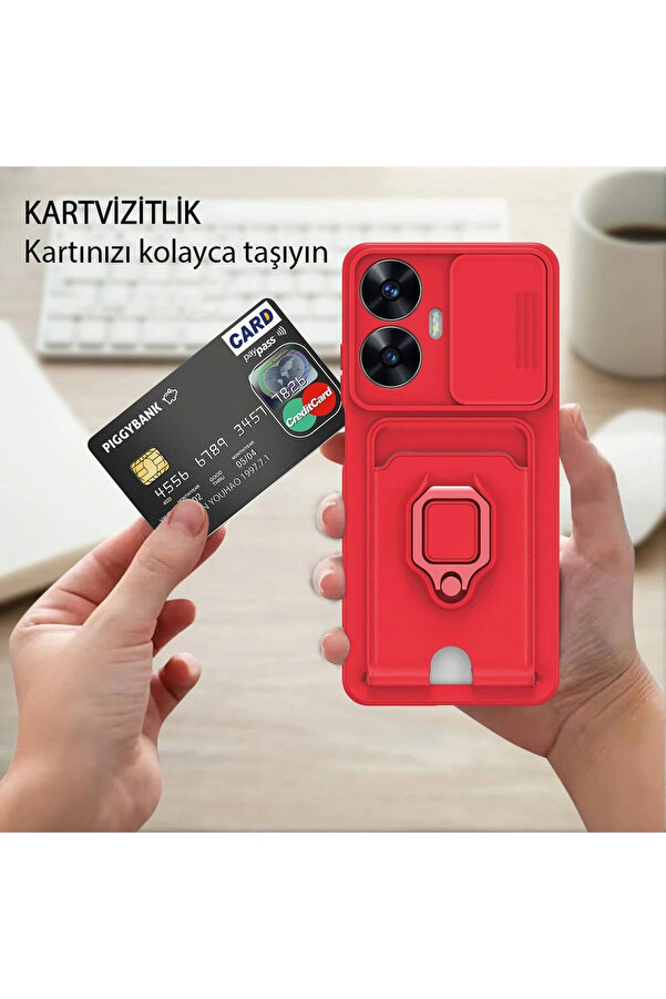 Buti̇k Harmonyaura Realme C55 Kılıf Zuma Kartvi̇zi̇tli̇ Yüzüklü Si̇li̇kon - Si̇yah