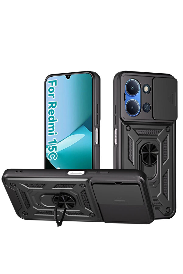 Buti̇k Harmonyaura Xi̇aomi̇ Redmi̇ 15C 4G Pars Lens Yüzüklü Si̇li̇kon - Si̇yah