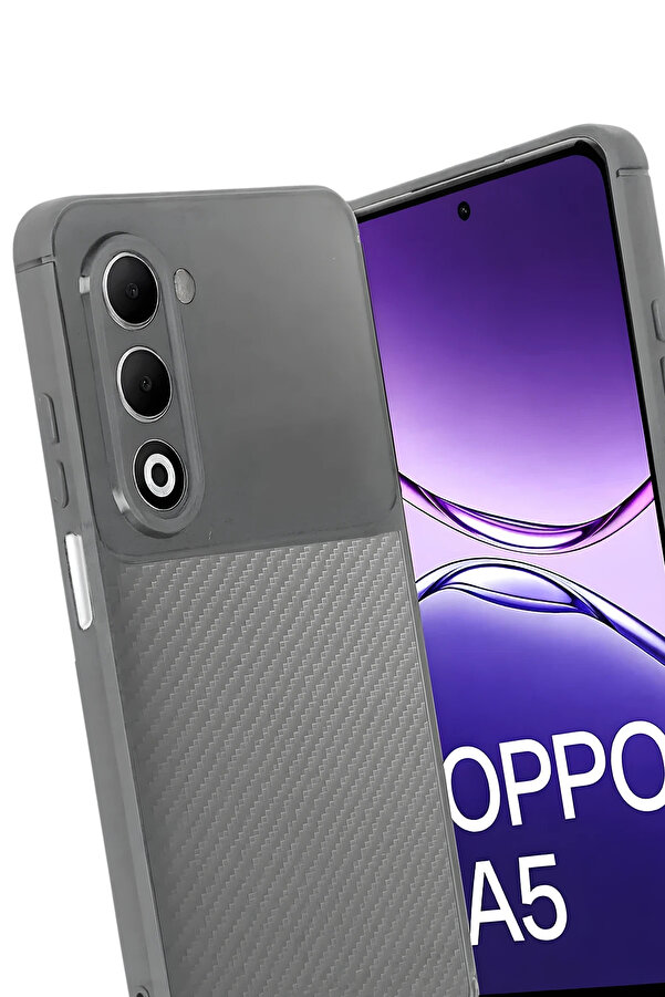 Buti̇k Harmonyaura Oppo A5 4G Auto Focus Karbon Kapak - Gri̇