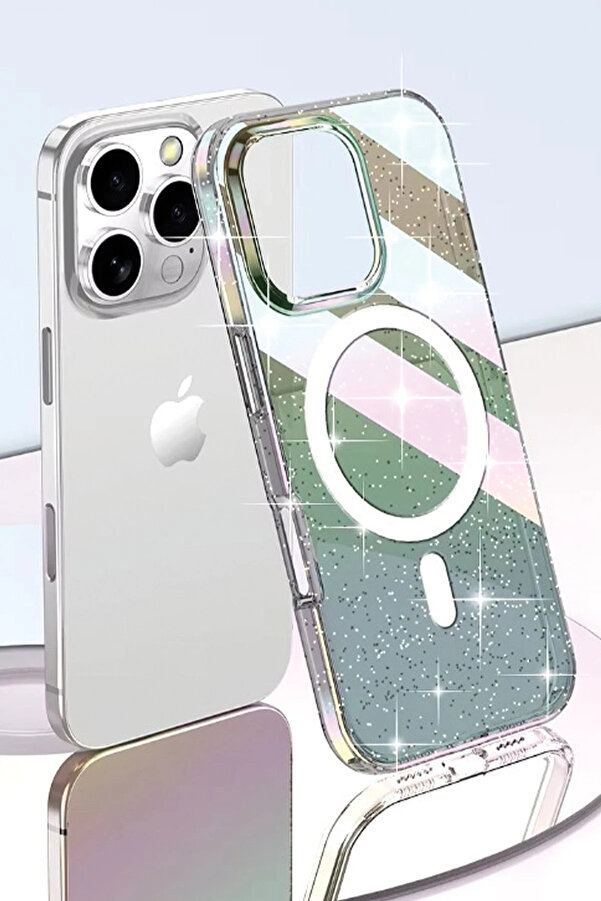 Buti̇k İphone 15 Pro Max Rasasi̇ Si̇mli̇ Magsafe Kapak - Şeffaf-(5796)