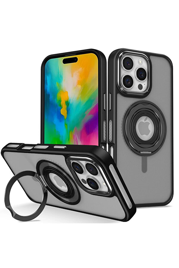 Buti̇k Harmonyaura İphone 16 Pro Max Banza Magsafe Standlı Kapak - Si̇yah