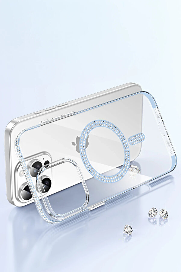Buti̇k Harmonyaura Apple İphone 15 Pro Move Taşlı Magsafe Kapak - Li̇la