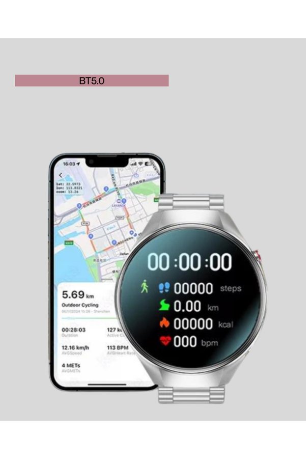 Ethab Giyim Akıllı Saat Metal Kordonlu Tam Ekran Amoled – Arama Ve Sağlık Takip Özellikli - Glst5080-657