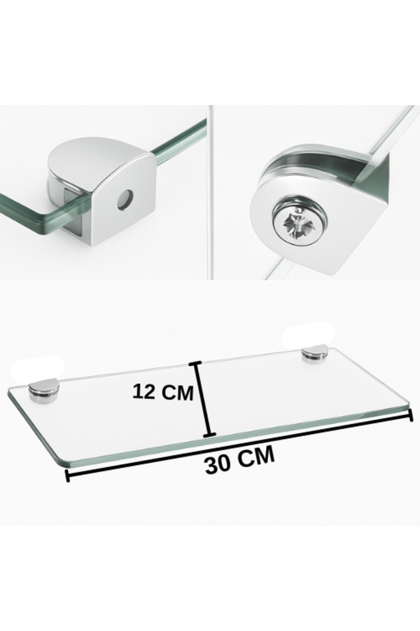 Evi̇mdeyokyok Pleksi̇ Hayalet Raf 8Mm | Banyo Mutfak Düzenleyi̇ci̇ Metal Bağlantılı Şeffaf Raf - 30 Cm