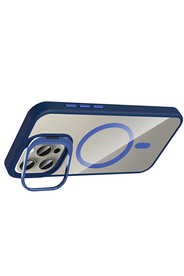 Buti̇k Harmonyaura Apple İphone 14 Pro Max Remi̇m Lensli̇ Magsafe Standlı Kapak - Laci̇vert