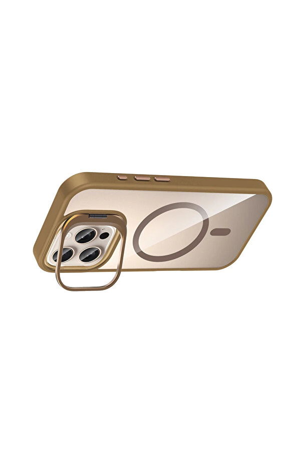 Buti̇k Harmonyaura Apple İphone 16 Pro Remi̇m Lensli̇ Magsafe Standlı Kapak - Kahverengi̇