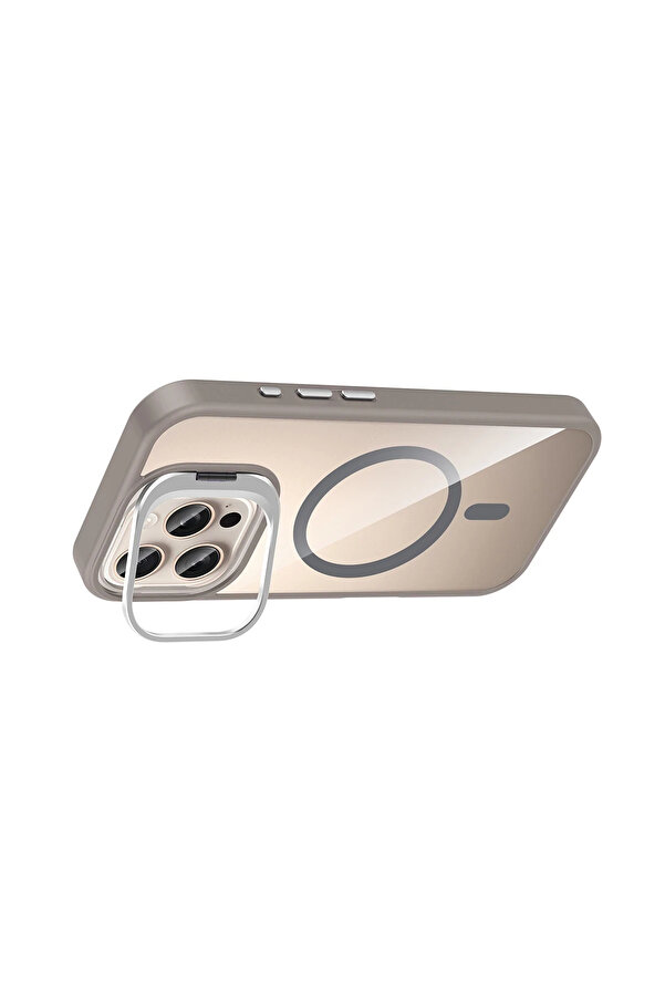 Buti̇k Harmonyaura Apple İphone 16 Pro Max Remi̇m Lensli̇ Magsafe Standlı Kapak - Ti̇tan Gri̇