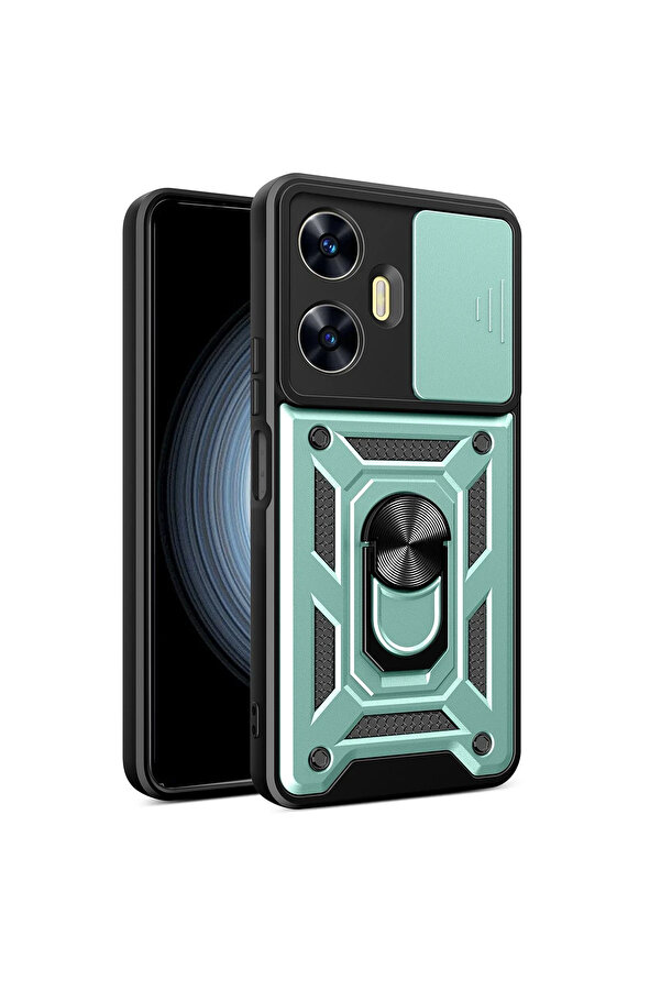 Buti̇k Harmonyaura Realme C55 Kılıf Pars Lens Yüzüklü Si̇li̇kon - Yeşi̇l