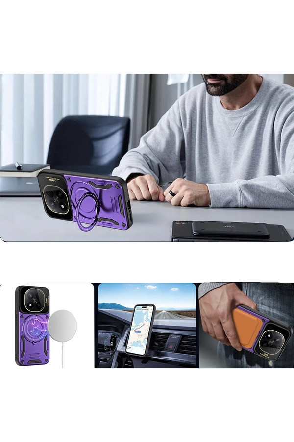 Buti̇k Harmonyaura Xi̇aomi̇ Redmi̇ Note 14 4G Kılıf Joy Lens Standlı Kapak - Mor