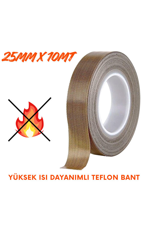 Evi̇mdeyokyok Yüksek Isı Dayanımlı Yapışkanlı Teflon Bant 25Mmx10Mt