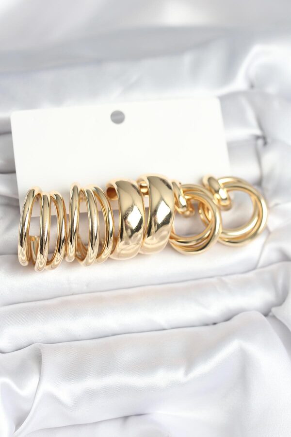 Evi̇mdeyokyok Pi̇ri̇nç Gold Renk 3 Çi̇ft Vi̇ntage Kadın Küpe Seti̇ Tj-Bkp11382