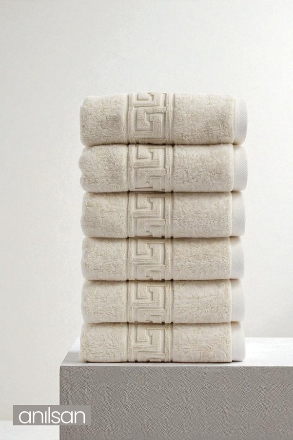 Anılsan 6'lı Greek Krem El Havlusu - 50x90 Cm 225 Gr %100 Pamuk Spa Ve Otel Havlusu