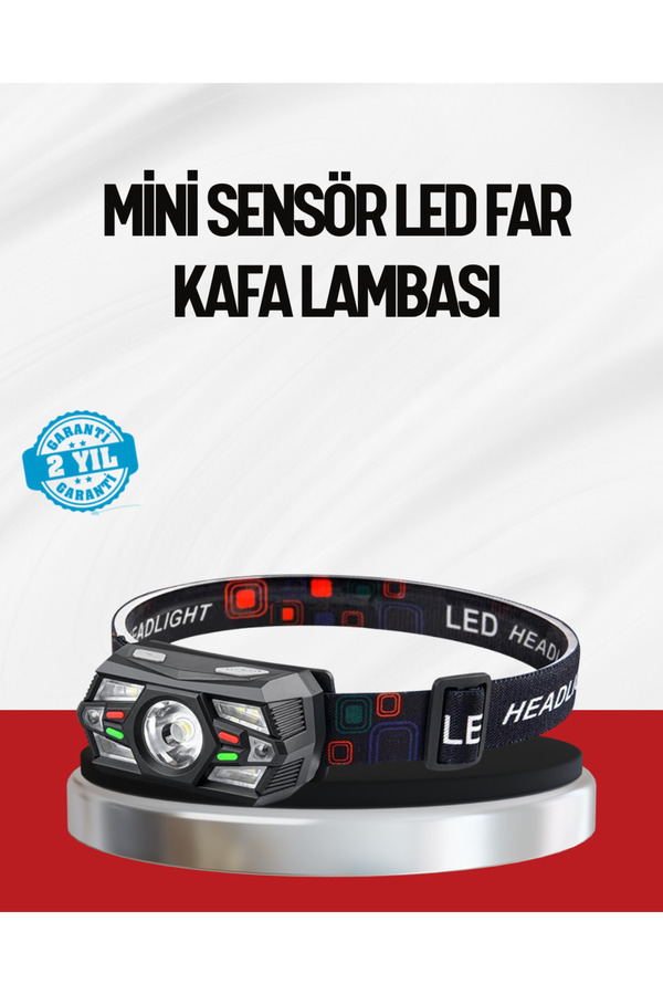 Home Sensörlü Led Kafa Lambası Kırmızı Beyaz Işık Ayarlanabilir