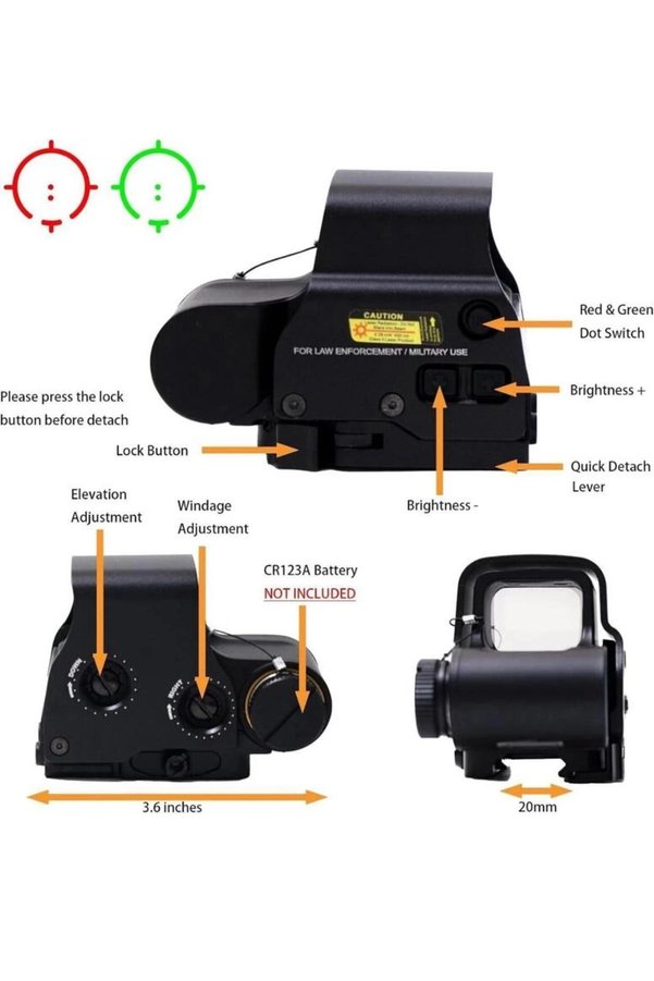 Evimdeyokyok 558G43 Xps2 Hedef İşaretleyici Red Dot Holografik Nişangâh, 5X Büyütmeli Setsiyah
