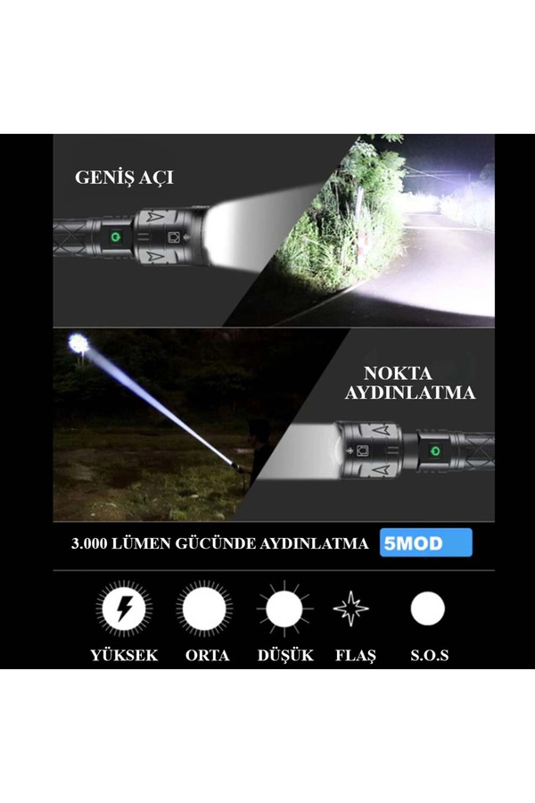 Evi̇mdeyokyok 3000 Lümen Güçlü El Feneri̇ Wt-604