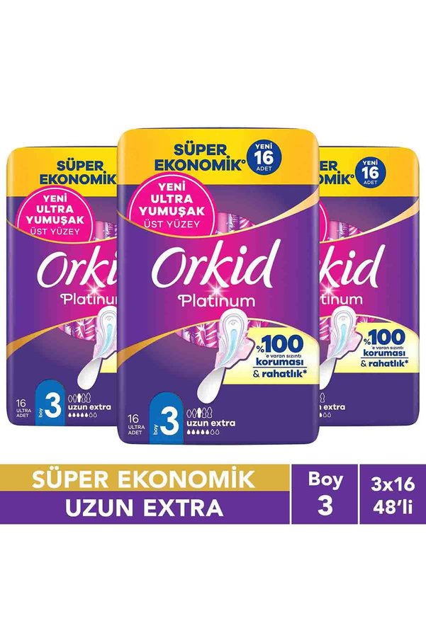 Orkid Platinum Uzun Extra 16 Adet Süper Ekonomik Hijyenik Ped x3